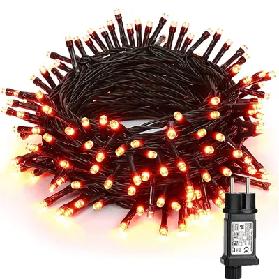 Zdjęcie produktu dla Girlanda świetlna - Dekoracja jesienna - 25 metrów - 200 pomarańczowych diod LED - Halloween - Do użytku wewnątrz i na zewnątrz - 8 trybów - Wodoodporna - Do dekoracji choinki