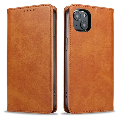 Produktbild von Handyhülle für Apple iPhone 14 Kunstleder Flip Cover Hülle Klapphülle Case Kartenfach Farbe: Hellbraun