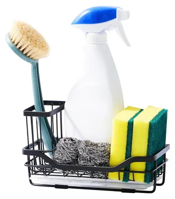 Image de Rangement pour évier, rangement pour évier avec égouttoir, rangement pour évier, support pour brosses à vaisselle, rangement pour évier pour éponges, brosses et distributeur de savon, noir