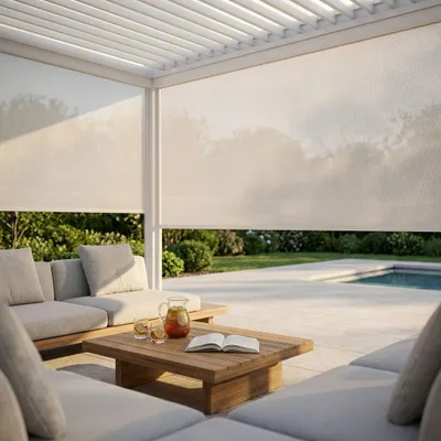 Immagine prodotto di Milani Home - laterale in textilene per pergola bioclimatica, 370 x 238 x 8,3 cm, bianco