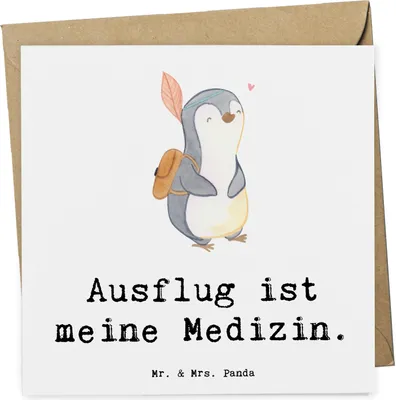 Produktbild von Mr. & Mrs. Panda Grußkarte Pinguin Ausflug - Weiß - Geschenk, Glückwunschkarte, Ausflugsziele, faltkarte, Ausflüge machen, Reisen, doppelkarte, Klappkarte, anlasskarte