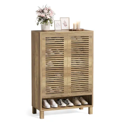 Image de Tribesigns Armoire à chaussures, meuble d'entrée étroit de ferme, organisateur en bois peu encombrant avec 6 étagères, couleur chêne naturel 73*35*109 cm