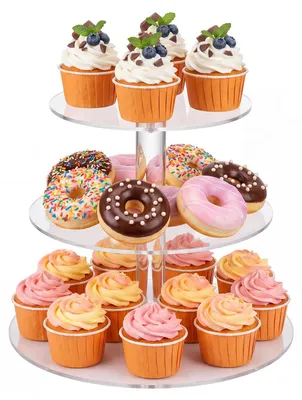 3-stöckiger Acryl-Cupcake-Ständer, rund, transparent, 23 cm