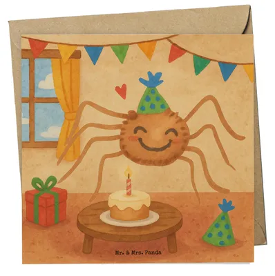 Produktbild von Mr. & Mrs. Panda Glückwunschkarte Spinne Agathe Party Design - Weiß - Geschenk, Glück, Wunder, Selbstliebe, Grußkarte, anlasskarte, doppelkarte, faltkarte, Klappkarte