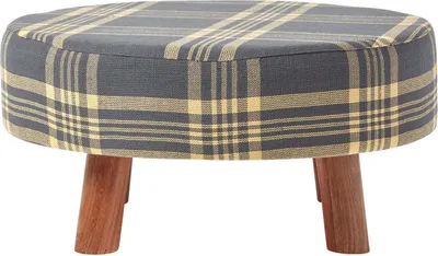 Produktbild von HOMESCAPES Hocker grau-gelb kariert Holzfüße 62 Rund
