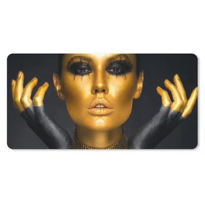 Produktbild von MuchoWow® Mauspad Mousepad Frau - Porträt - Gold - Luxus - Schwarz 60x30 cm - Mousepads - Maus Mat - Pad - Mausunterlage - Nachhaltig