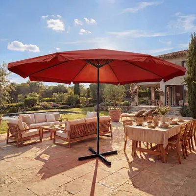 Produktbild von Sonnenschirm Meran Pro, Gastronomie Marktschirm mit Volant Ø 5m Polyester/Alu 28kg  bordeaux ohne Ständer