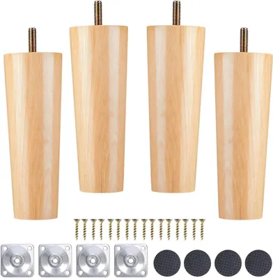 Produktbild von Sofafuß Holz 10 cm, 4 Stück, mit Schrauben und Filzgleitern, für Möbel