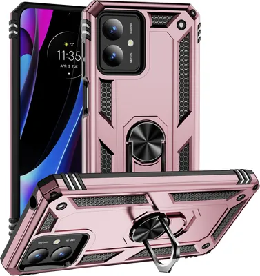 Produktbild von Schutzhülle für Motorola Moto G14 Dual Layer Robust Militäre Fallschutz Hülle mit Ringhalterung Ständer Roségold