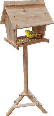Produktbild von Relaxdays Vogelfutterhaus mit Ständer, Tannenholz, Garten, Balkon & Terrasse, Vogelhaus HBT: 107 x 32 x 27 cm, natur
