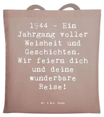 Produktbild von Mr. & Mrs. Panda Shopping Tasche Spruch 1944 Geburtstag - Braun Pastell - Geschenk, Laptoptasche, Weisheit, Geschichten, Tote Bag, wunderbare Reise, Uni, Tragetasche
