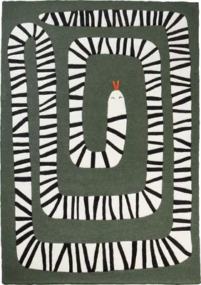 Produktbild von BELIANI Teppich Dunkelgrün aus Wolle 160 x 230 cm Rechteckig Schlangenmotiv Modern Abstrakt für Wohnzimmer Schlafzimmer Kinderzimmer Flur