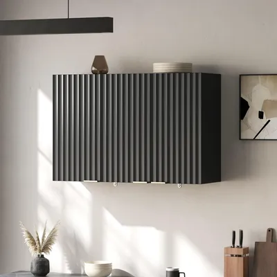 Zdjęcie produktu dla Szafka kuchenna ścienna Flieks z 3 drzwiami, szafka wisząca do przechowywania, idealna do salonu, łazienki i pralni, wymiary: 90x29x60 cm, kolor: czarny