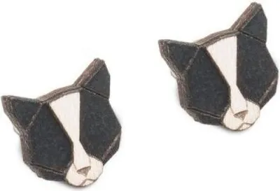 Productafbeelding van BeWooden Houten oorbellen voor dames, model Zwarte Kat