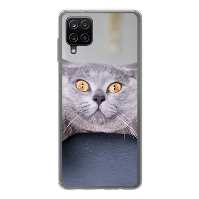 Produktbild von MuchoWow® Handyhülle Schutzhülle Hülle für Samsung Galaxy A12 Katze - Angst - Stuhl Silikon Softcase Handy Hülle - Bild