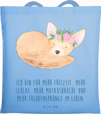 Produktbild von Mr. & Mrs. Panda dokumententasche Wüstenfuchs Blumen - Sky Blue - Geschenk, Afrika, Glücklich, Shopping Tasche, Wüste, Tote Bag, Blumenkranz, Schultasche, canvas