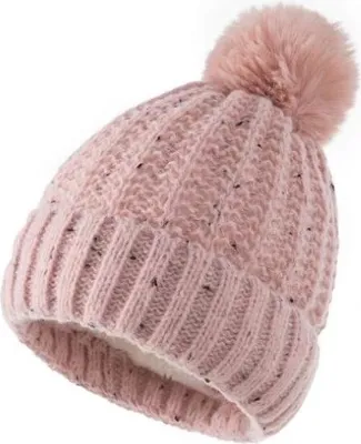 Produktbild von Damen Bommel Mütze mit Abnehmbar Fellbommel Beanie mit Fleecefutter Gefüttert