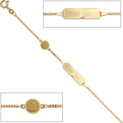 Produktbild von JOBO Schildband Engel 585 Gold Gelbgold teilmattiert 14 cm Gravur Armband Federring
