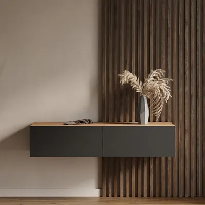 Produktbild von Planetmöbel Flur Möbel Garderobe Hängeschrank 1x 140 cm gold eiche / anthrazit, Wandgarderobe hängend oder stehend