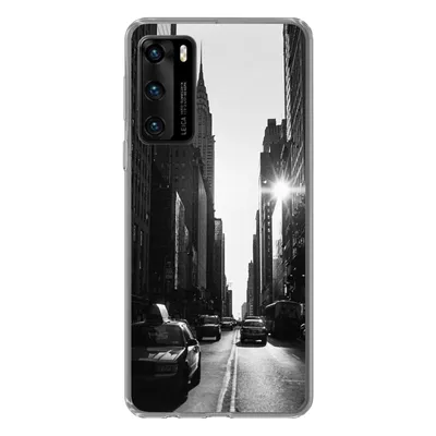 Produktbild von MuchoWow® Handyhülle Schutzhülle Hülle für Huawei P40 Eine ruhige Straße in New York in Schwarz und Weiß Silikon Softcase Handy Hülle - Handytasche