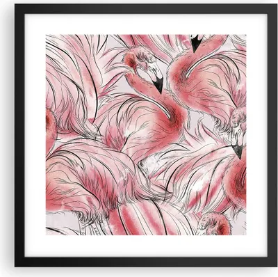Produktbild von Gerahmtes Poster - Schwarzer Rahmen - Flamingo Pink Exotik - 40x40 cm - Wand Bild - Wanddeko - Wandbilder - Kunstposter - Wandposter - Bilderrahmen - Bilder - Kunstdruck - P2BAC40x40-5070