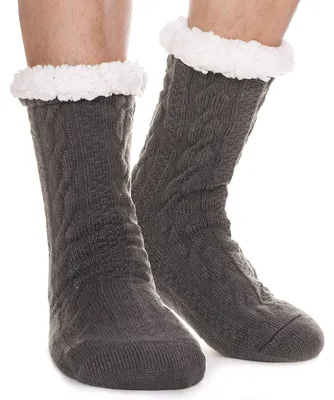 Image de Chaussons homme polaire - Chauds - Antidérapants - Noir - Pour la maison et le lit