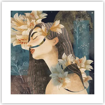 Produktbild von Poster - Poster ohne Rahmen - Surreal Frau Blumen - 40x40 cm - Wand Bild - Wanddeko - Wandbilder - Kunstposter - Wandposter - Bilder - Kunstdruck - Wanddekoration - Wandbild - P2XAC40x40-4743