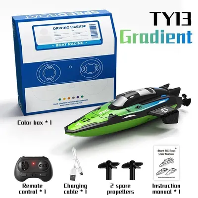Image de Mini bateau RC - TY13 Bateau à moteur - Télécommande 2,4 GHz - Étanche - Batterie rechargeable 3,7 V - Autonomie d'environ 15 minutes - 11 × 3 × 2,5 cm - Vert