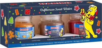 Produktbild von Haribo Duftkerze 3er Set Christmas Bakery, Winter Fun und Cozy Home - 3x85g