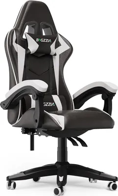 Produktbild von Herní židle Ergonomická - bederním polštářem + opěrka hlavy - Výškově nastavitelná - černá a bílá