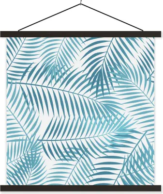 Produktbild von MuchoWow® Textilposter Palmenblatt - Vintage - Blau 40x40 cm mit schwarzem Rahmen - Fotos