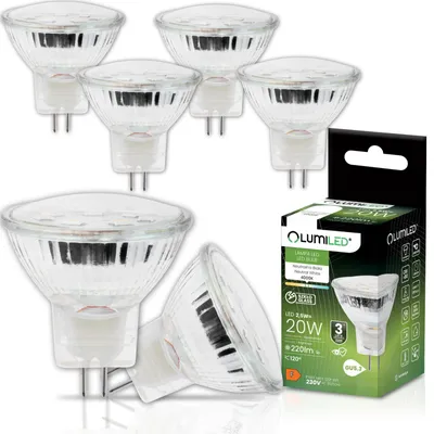 Produktbild von LUMILED LED Lampen Leuchtmittel 6 Stück Set MR11 GU5.3 2,5W (20W) 4000K Neutralweiß 230V 220lm 120° Abstrahlwinkel Spots neutral Reflektorlampen
