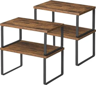 Obrázok produktu pre Sada organizérov do kuchyne z kovu a preglejky, stohovateľná, v štýle vintage, hnedo-čierna, 4-dielna.