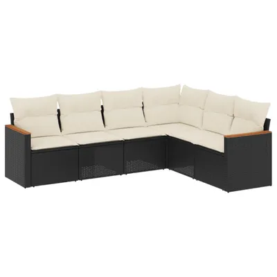 Produktbild von 6-tlg. Garten-Sofagarnitur mit Kissen Schwarz Poly Rattan