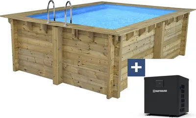 Produktbild von Rechteckiger Holzpool "Caimans 140" - 4,10 x 3,00 x 1,39 M + Mini-Wärmepumpe 3,5 kW - Metall - Grau