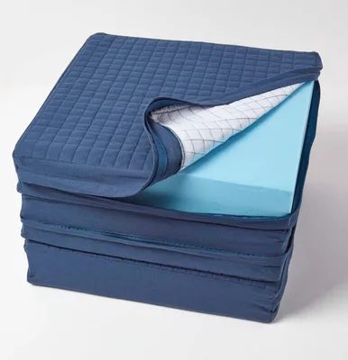 Produktbild von HOMESCAPES Baumwoll-Sitzkissenbezug dunkelblau für 3-Sitzer-Sofa-Auflagen, 150 x 50 x 10 cm