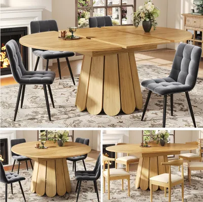 Produktbild von Runder Esstisch ausziehbar (118-158cm) – Esszimmertisch aus Holz, oval, für bis zu 6 Personen, auch als Küchentisch & Balkontisch, Holzfarbe