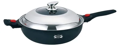 Aluminium-Wok 32 cm, antihaftbeschichtet, abnehmbarer Griff, Induktion