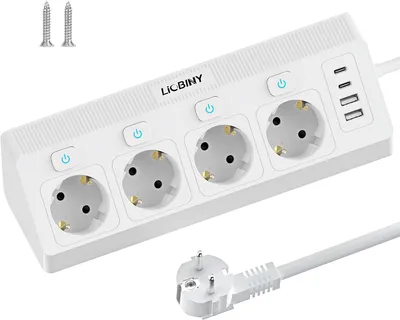Produktbild von 8-in-1 Winkelsteckdosenleiste mit 4 USB-Anschlüssen – Mehrfachsteckdose mit 2 Steckdosen