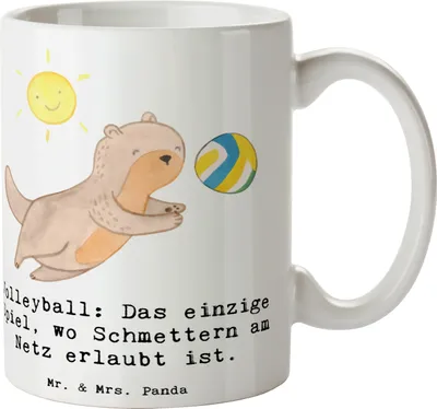 Produktbild von Mr. & Mrs. Panda Teetasse Volleyball Schmettern - Weiß - Geschenk, Sportarten, Kaffeetasse, Tasse, Becher, Sportler, Schmetterball, Schnelligkeit, Aufschlag, Sportart