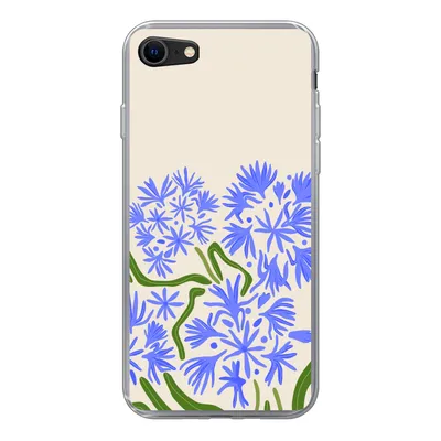 Produktbild von MuchoWow® Handyhülle Schutzhülle Hülle für iPhone 8 Blume - Blau - Blatt - Einfach Silikon Softcase Handy Hülle - Schutzhaube