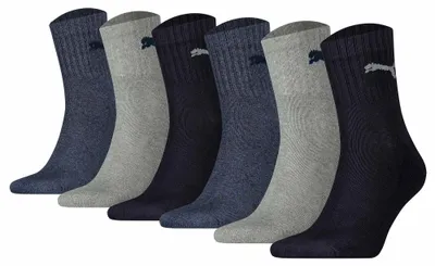 Image de Chaussettes de sport unies PUMA, lot de 6 paires - Chaussettes courtes, chaussettes de tennis, bleu/gris uni, pointures 47-49