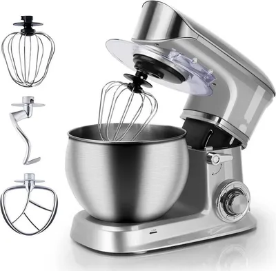 Obrázok produktu pre Planetárny mixér s nerezovou misou Royalty Line RL-PKM1900.7, 1900 W, 6,5 litra, 6 rýchlostí + pulzný režim, nadstavce, strieborná