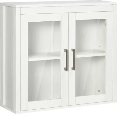 Image de Armoire de salle de bain, fixation murale, 2 portes vitrées, blanc