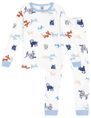 Immagine prodotto di Pigiama per bambini, di taglia perfetta, realizzato in cotone e decorato con immagini di cani