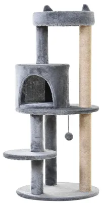 Produktbild von Kletterbaum für Katzen - Kratzbaum mit 4 Ebenen - Sisalstämme - Holz - Weicher Plüsch - Groß - Grau