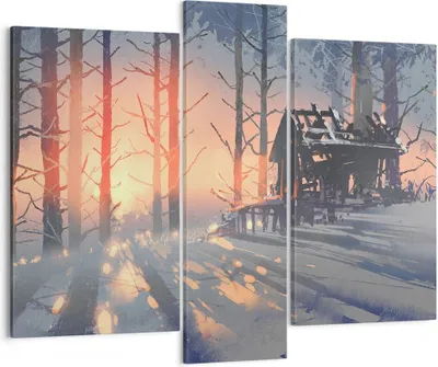 Produktbild von Bild auf Leinwand - Leinwandbild - Winter Wald Hütte - 95x80cm - Wand Bild - Wanddeko - Wandbilder - Leinwanddruck - Bilder - Kunstdruck - Wanddekoration - Leinwand bilder - Wandkunst - CB95x80-3854