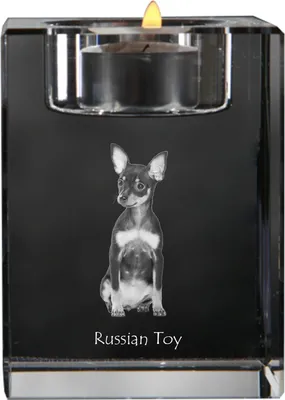 Produktbild von Russischer Toy, Russkiy Toy, Russischer Zwergspaniel - Kerzenhalter mit Hundefoto, Teelichthalter aus Kristall, personalisiertes Geschenk der Marke Art-Dog