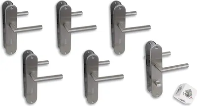Produktbild von Türbeschlag 6er Set, Renovierungsgarnitur Edelstahl satiniert für 5 x Zimmer- und 1 x Bad/WC, Türklinke Türgriff