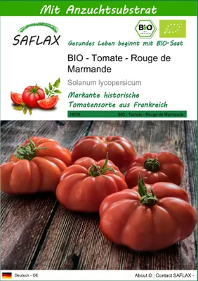 Produktbild von SAFLAX - BIO - Tomate - Rouge de Marmande - 10 Samen - Mit keimfreiem Anzuchtsubstrat - Solanum lycopersicum